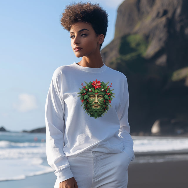 Green Man Christmas Tee, Winter T-shirt, Long sleeve