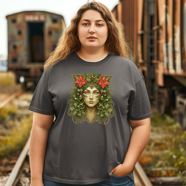 Celtic Christmas Green Woman T-shirt, Winter Nature Shirt